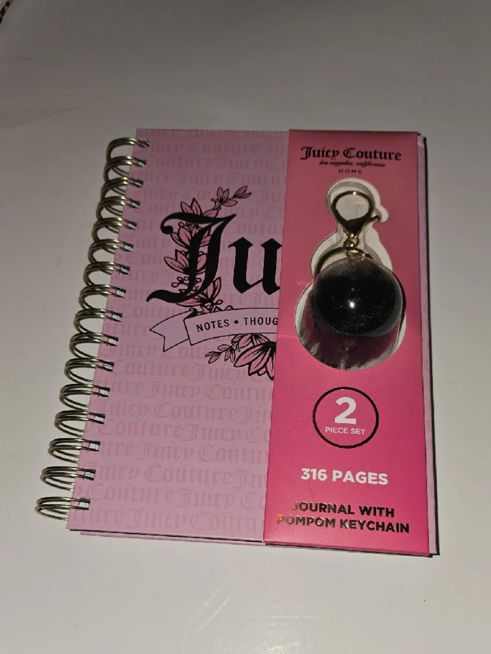 Juicy Couture Pink Journal With Pom Pom Keychain